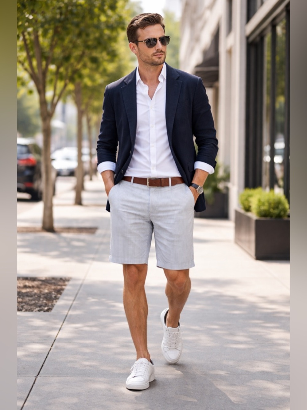 Banana Republic Men's AIDEN SHORT Gray Ivory Striped Flat Front Shorts 32